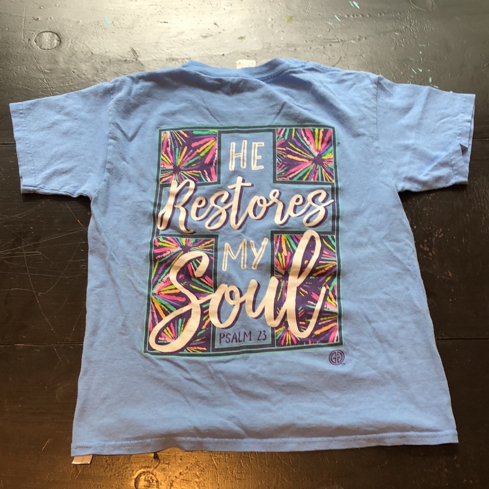 Girls blue bible verse t-shirt